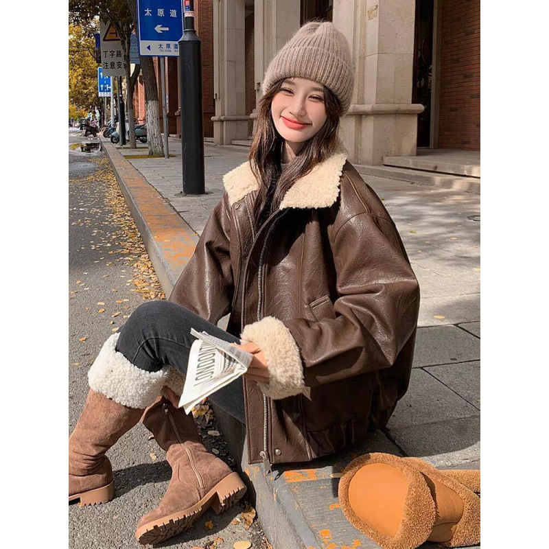 Women Coats Faux Leather Jacke - огляд і ціна Leather Work Jacket Women'S