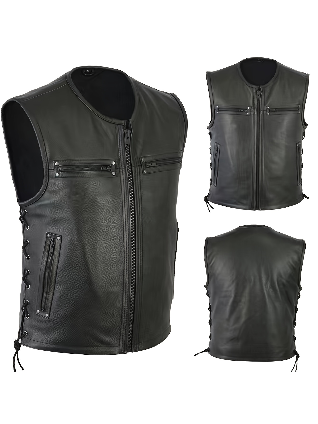 Men Solid Color Vest Motorcycl - огляд і ціна Leather Work Vest For Men