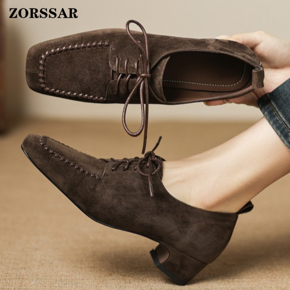 Women's Brown Suede Square Toe - огляд і ціна Leather Work Oxfords